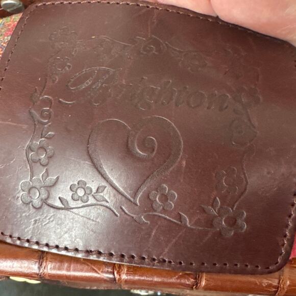 Brighton Woven Jute Leather Handbag Top Open Snap Close Paisley Interior Retired - Picture 9 of 11